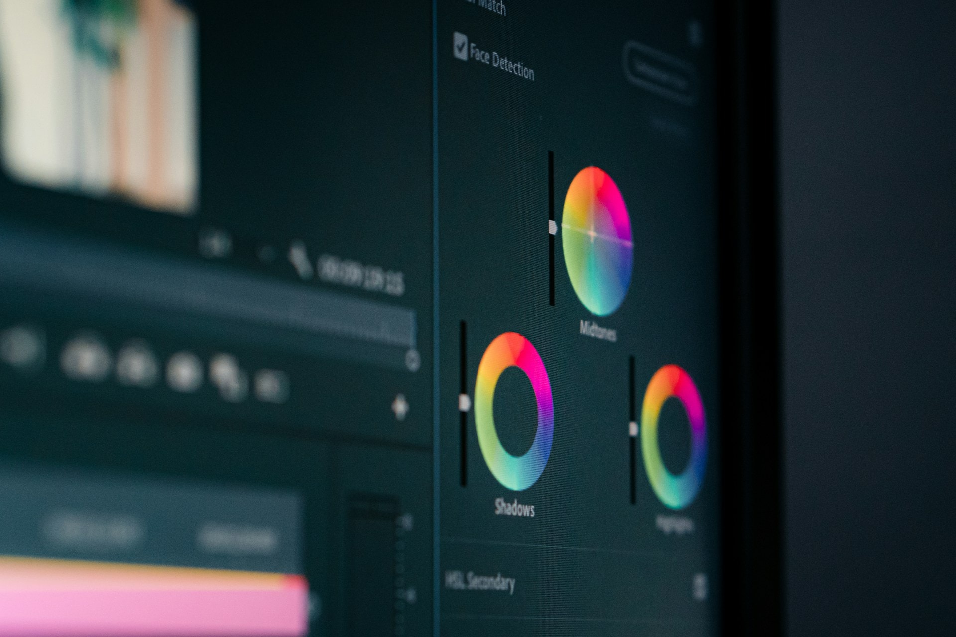 Color-grading controls on a post-production editing screen